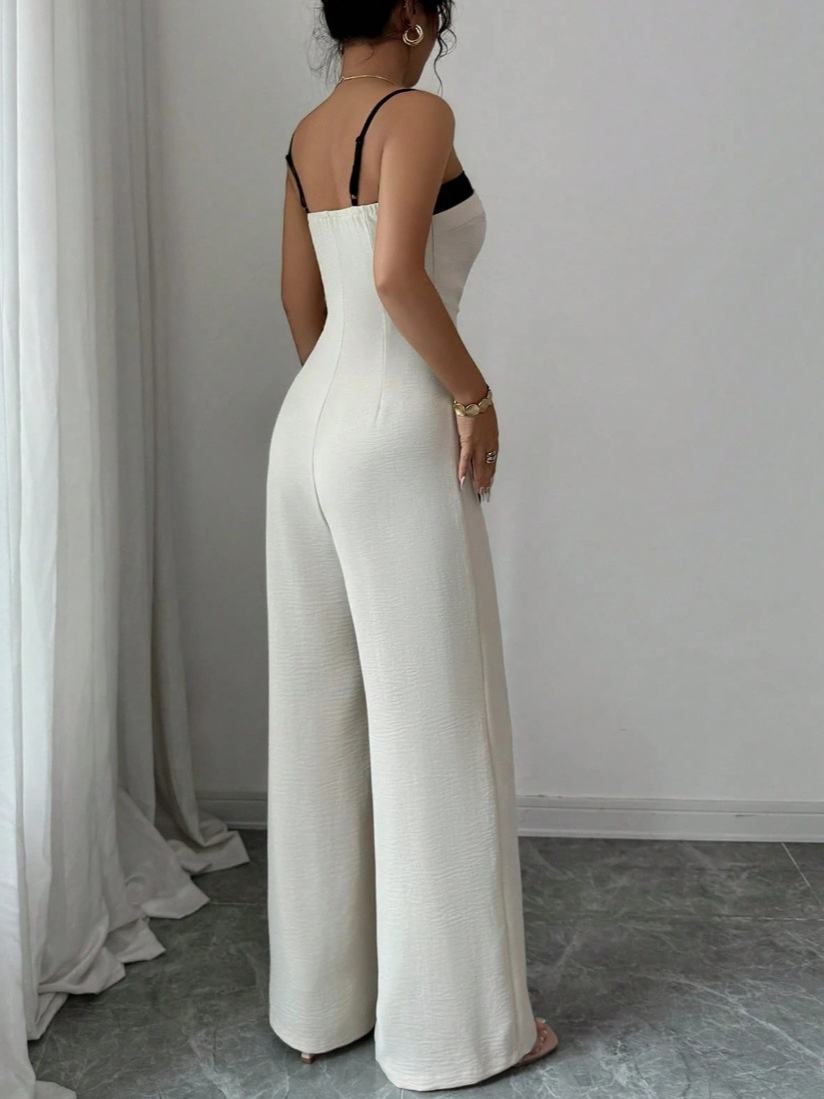 Elegant Black & White Wide Leg Jumpsuit for Women | Formal Evening Pantsuit