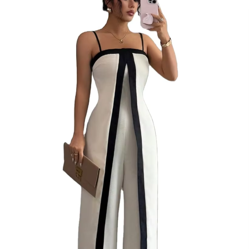 Elegant Black & White Wide Leg Jumpsuit for Women | Formal Evening Pantsuit