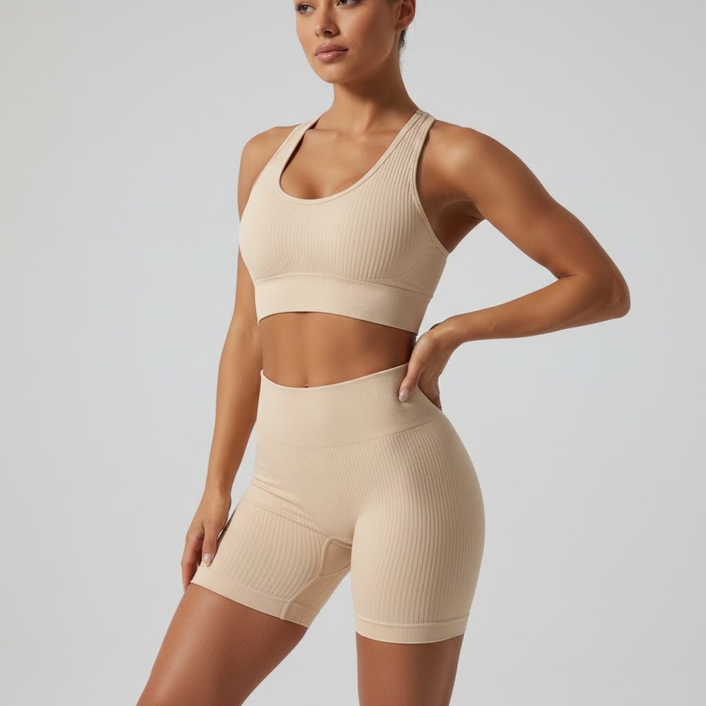 6-Piece Seamless Ribbed Activewear Set | Zip-Up Jacket, Sports Bra, Leggings & Shorts Bundle