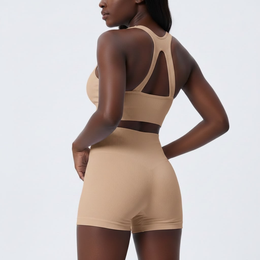 6-Piece Seamless Ribbed Activewear Set | Zip-Up Jacket, Sports Bra, Leggings & Shorts Bundle