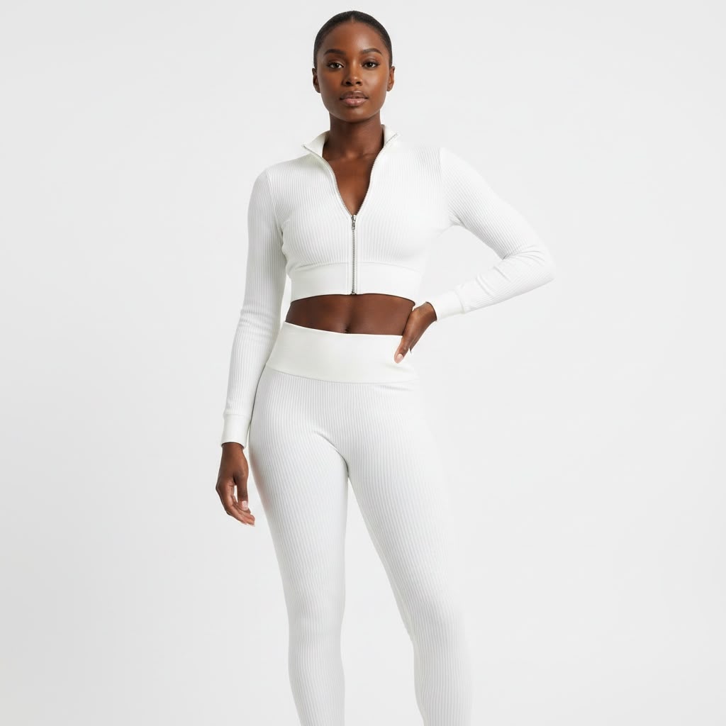 6-Piece Seamless Ribbed Activewear Set | Zip-Up Jacket, Sports Bra, Leggings & Shorts Bundle