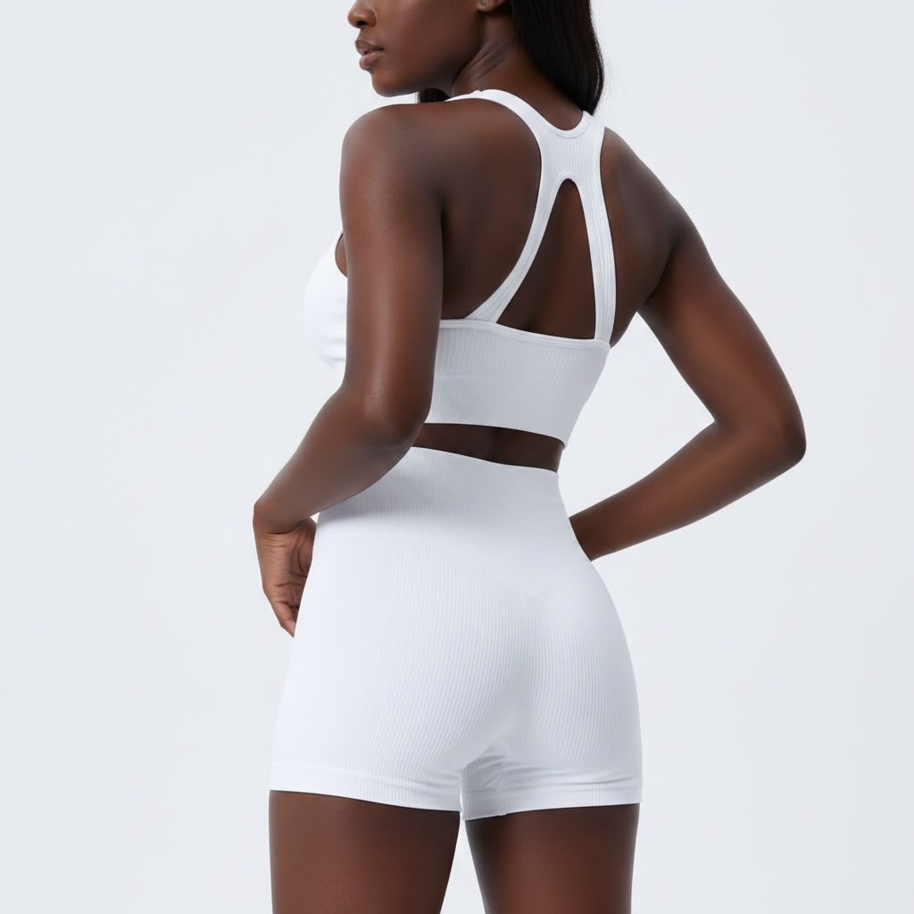 6-Piece Seamless Ribbed Activewear Set | Zip-Up Jacket, Sports Bra, Leggings & Shorts Bundle