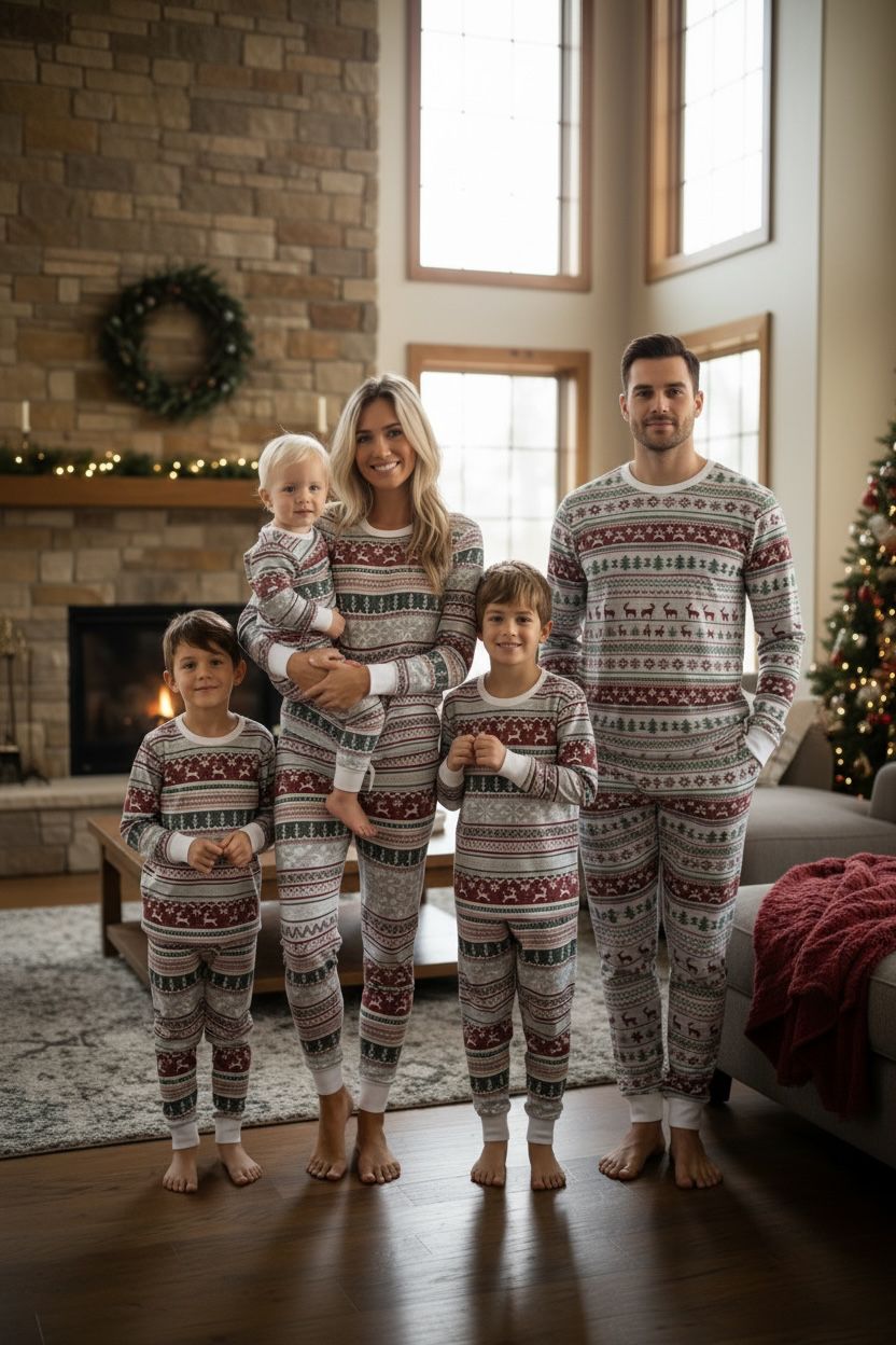 Family Matching Christmas Pajama Set – Soft Long Sleeve Holiday Sleepwear for Adults, Kids & Baby, Nordic Reindeer Print 2-Piece Loungewear