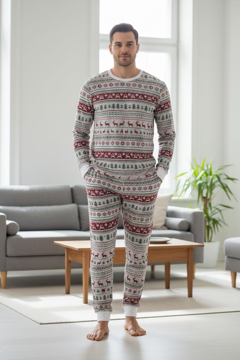 Family Matching Christmas Pajama Set – Soft Long Sleeve Holiday Sleepwear for Adults, Kids & Baby, Nordic Reindeer Print 2-Piece Loungewear