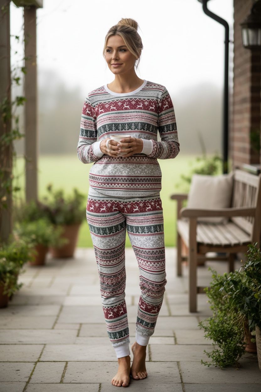 Family Matching Christmas Pajama Set – Soft Long Sleeve Holiday Sleepwear for Adults, Kids & Baby, Nordic Reindeer Print 2-Piece Loungewear