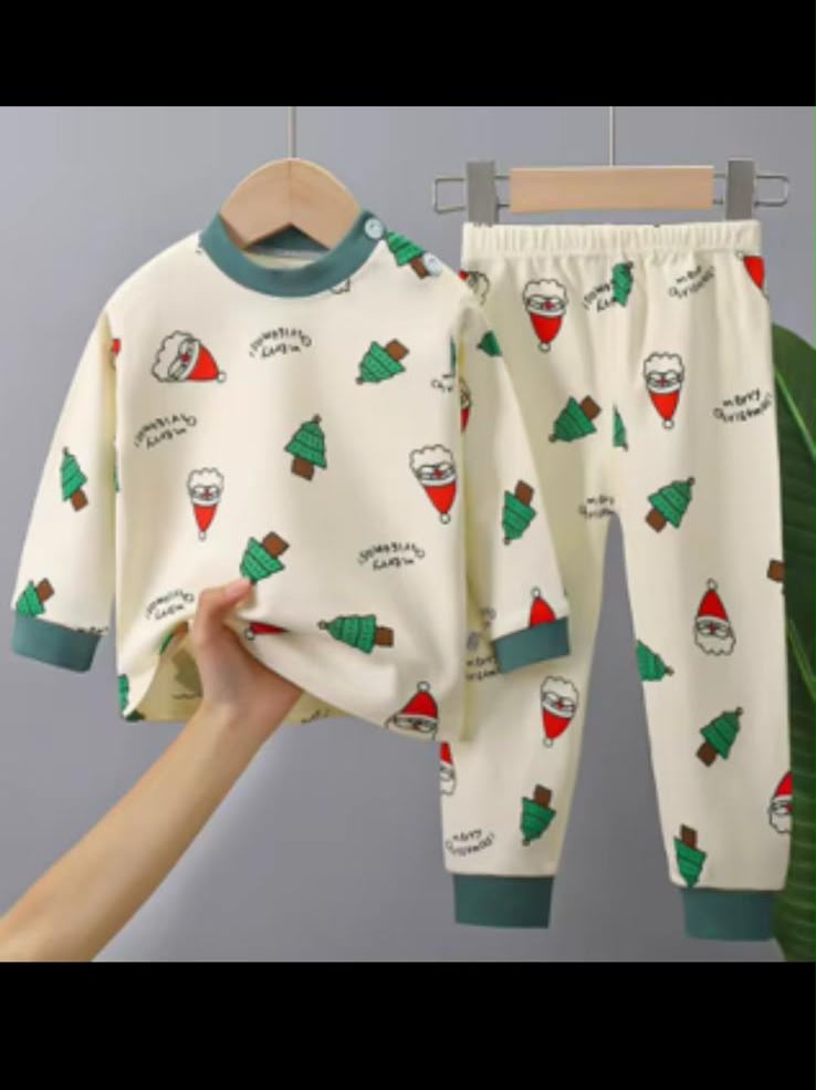 Kids Patterned Pajama Set – Soft Cotton Sleepwear with Fun Holiday & Seasonal Prints