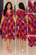 Women’s African Print Peplum top & Midi skirt  – Vibrant Ankara Patchwork Dress