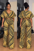 Women’s African Print Two-Piece Set – Smocked Waist Top & Wide-Leg Trousers