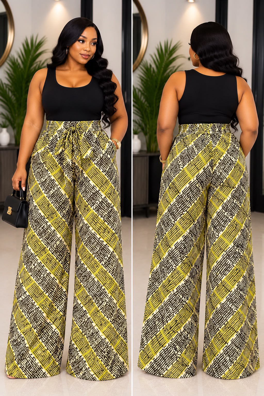 Women’s African Print Wide-Leg Pants – High-Waisted Casual Palazzo Trousers