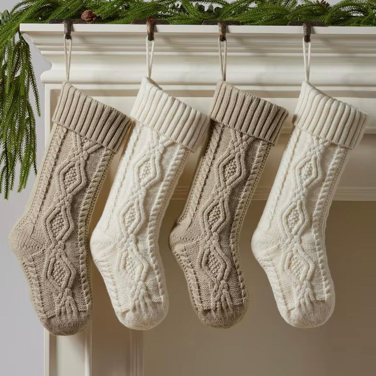 Knitted Christmas Stockings – Set of 2, Cable Knit Hanging Gift Bags
