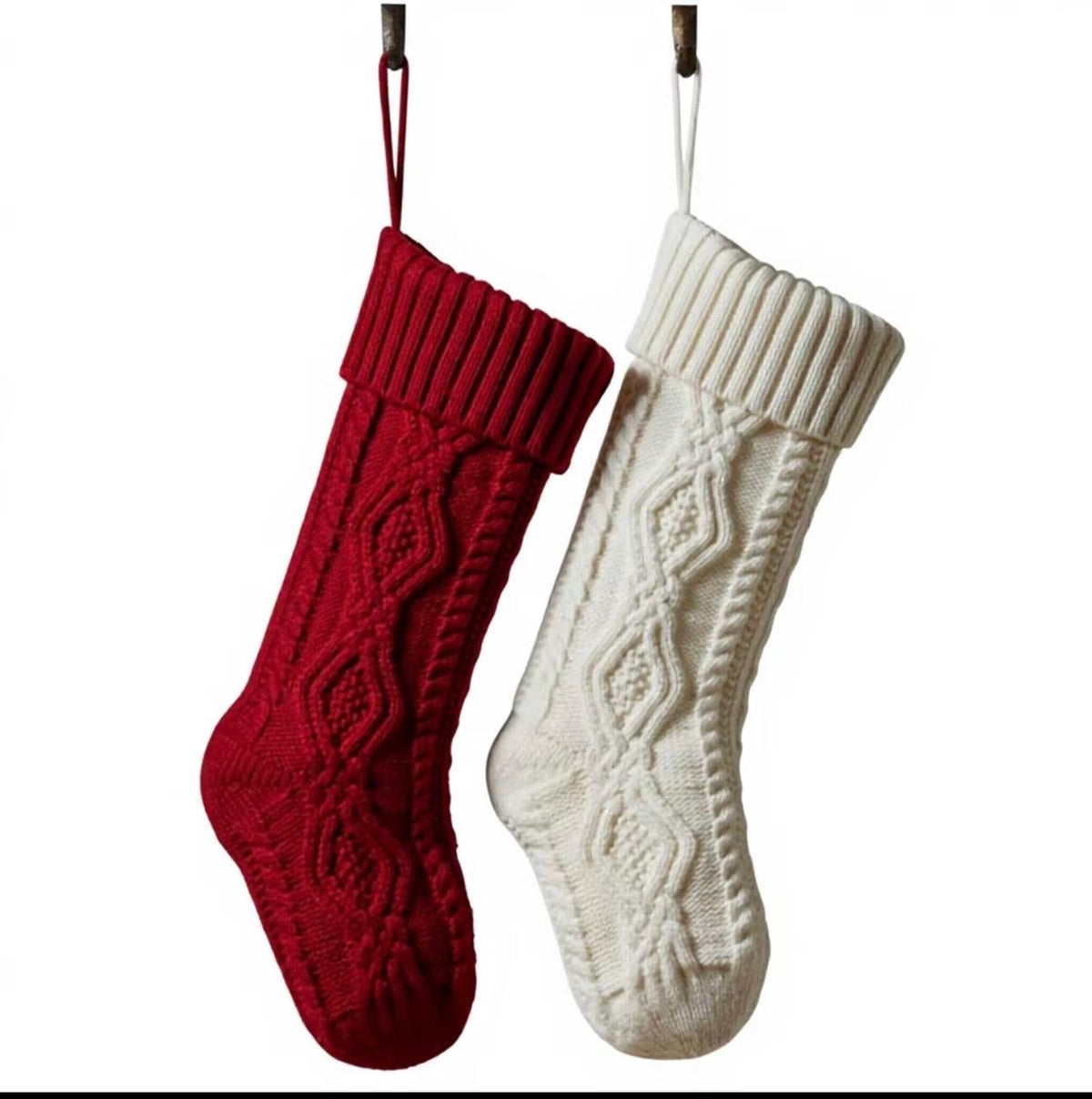 Knitted Christmas Stockings – Set of 2, Cable Knit Hanging Gift Bags