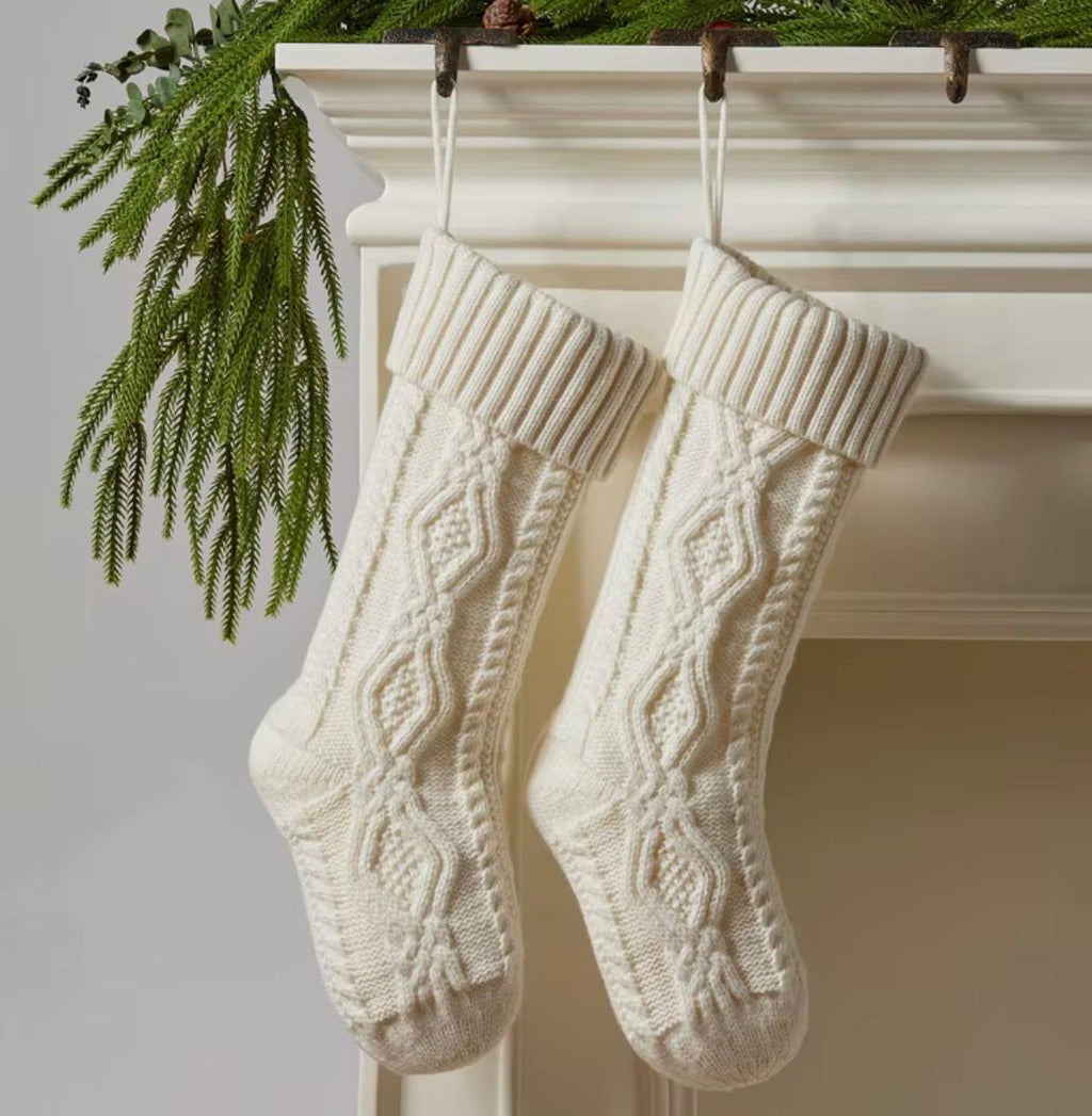 Knitted Christmas Stockings – Set of 2, Cable Knit Hanging Gift Bags