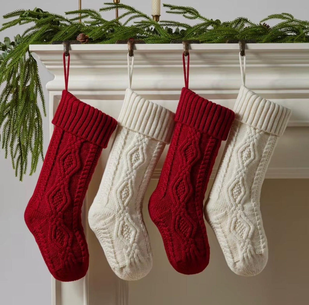 Knitted Christmas Stockings – Set of 2, Cable Knit Hanging Gift Bags