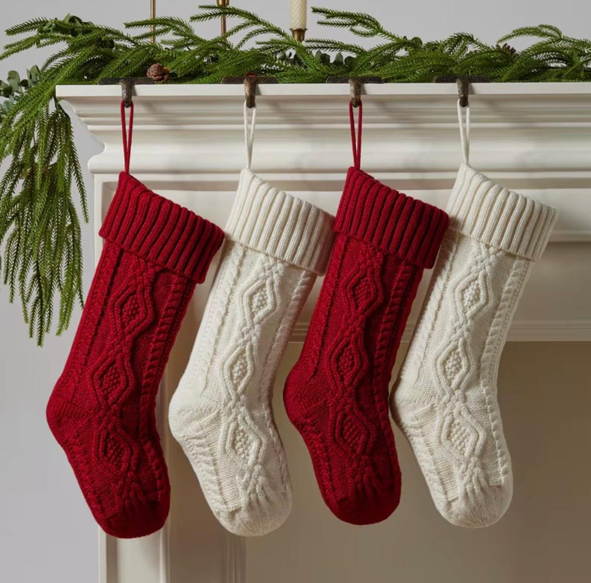 Knitted Christmas Stockings – Set of 2, Cable Knit Hanging Gift Bags