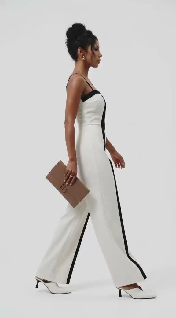 Elegant Black & White Wide Leg Jumpsuit for Women | Formal Evening Pantsuit